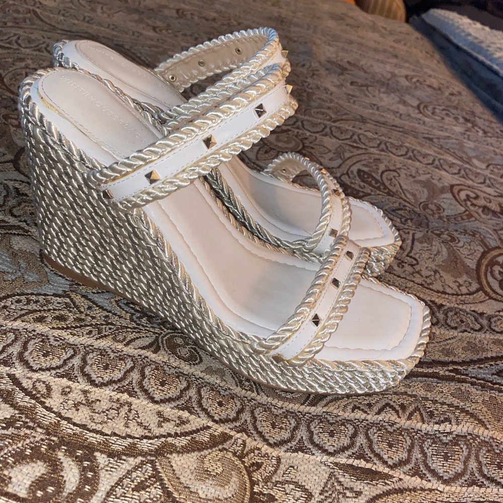 White House Black Market Silver Wedge Sandals